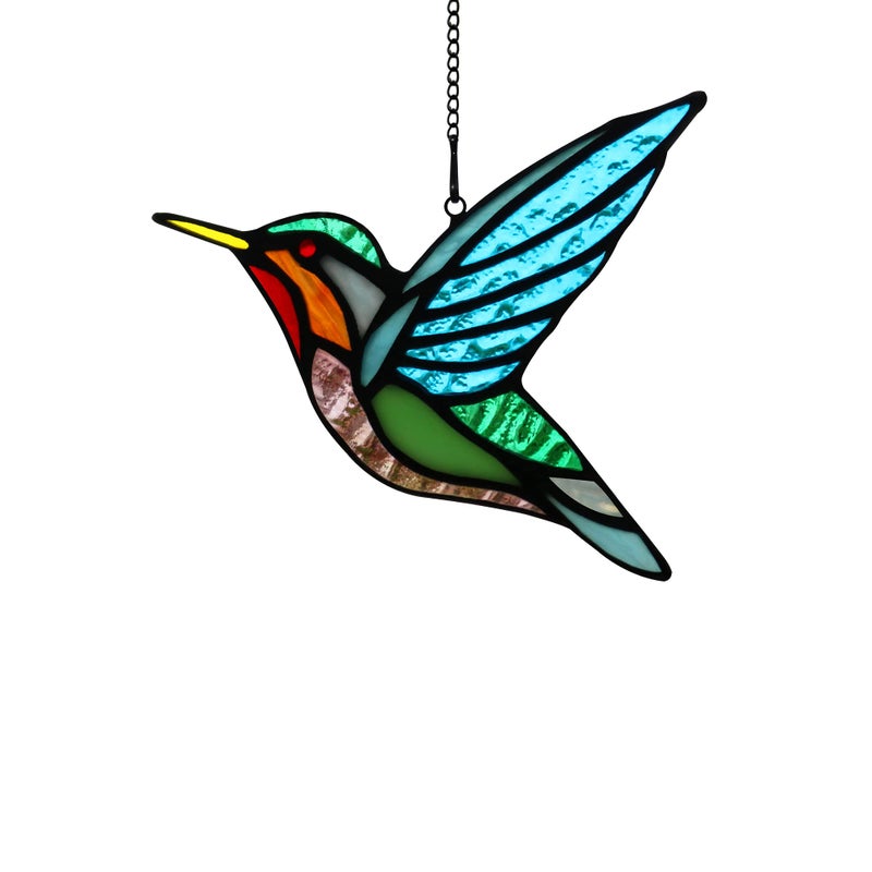 HAOSUM الزجاج الملون الطيور نافذة الشنق الزجاج الملون زينة الطيور الطنانة الطيور suncatcher لتزيين النوافذ هدايا الطيور الطنانة لمحبي الطيور أمي - Image 1
